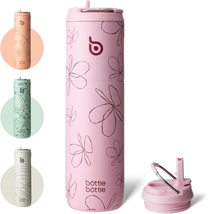 BOTTLE BOTTLE Insulated Water Bottle 24oz with Straw Lid and Handle Sports | for Travel Gym school,Stainless Steel Water Bottles,Double-Wall,Vacuum Metal,Leak Proof,BPA-Free