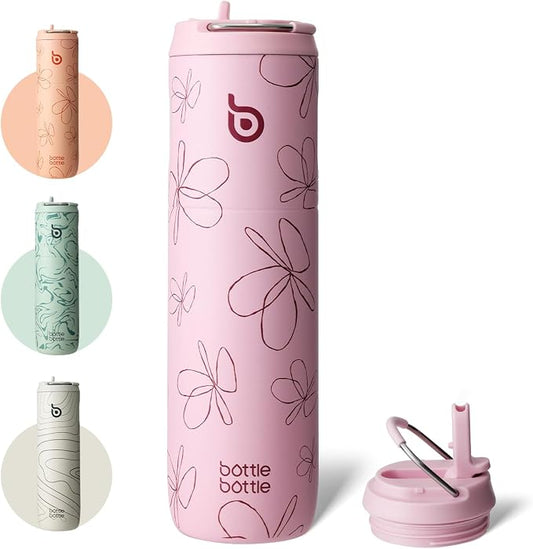 BOTTLE BOTTLE Insulated Water Bottle 24oz with Straw Lid and Handle Sports | for Travel Gym school,Stainless Steel Water Bottles,Double-Wall,Vacuum Metal,Leak Proof,BPA-Free