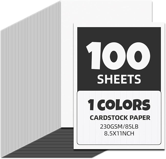 100 Sheets 8.5 x 11 Colored Cardstock,Assorted Colored Cardstock 50 Colors 230GSM/85LB Multicolor Construction Paper for DIY Crafts,School Supplies,Party Decorations (White 100Pcs)