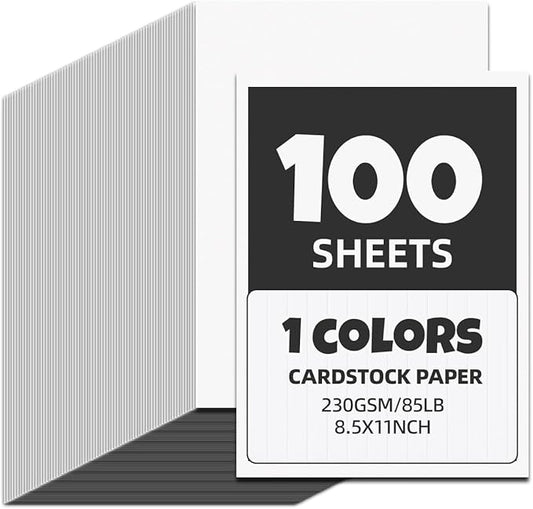 100 Sheets 8.5 x 11 Colored Cardstock,Assorted Colored Cardstock 50 Colors 230GSM/85LB Multicolor Construction Paper for DIY Crafts,School Supplies,Party Decorations (White 100Pcs)