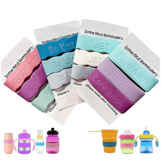 3 Piece Personalized Water Bottle Labels Baby Bottle Labels Straw Cup Labels Back to School Labels Non-Slip Elastic Reusable for Boys and Girls Kindergarten School Summer Camps and More