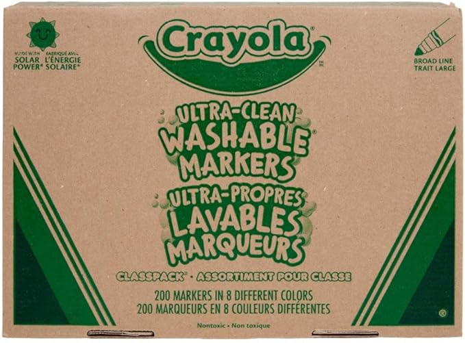 Crayola Broad Line Washable Markers - 200ct, Teacher Appreciation Gifts, Classroom School Supplies, Bulk Markers for Kids, 8 Assorted Colors, Ages 3, 4, 5