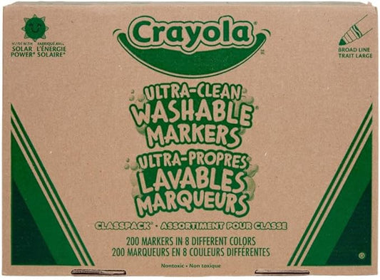 Crayola Broad Line Washable Markers - 200ct, Teacher Appreciation Gifts, Classroom School Supplies, Bulk Markers for Kids, 8 Assorted Colors, Ages 3, 4, 5