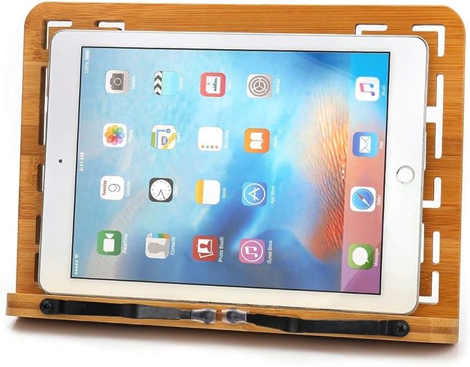 Portable Bamboo Adjustable Book Stand Holder Tray Cookbook Reading Desk Sturdy Lightweight Bookstand-Textbooks Bookstands Music Books Tablet Stands (Hollow（11.2" x 8.3"）)