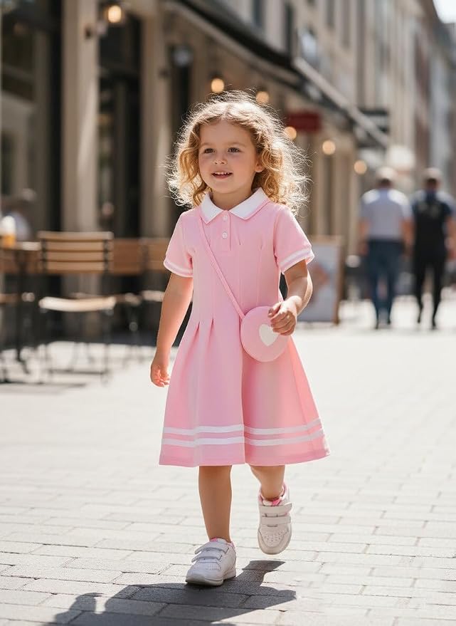 Renotemy Infant Baby Girl Dress Toddler Girls Summer Clothes School Outfits Cotton Short Sleeve Polo Dresses with Bag 12M-5T