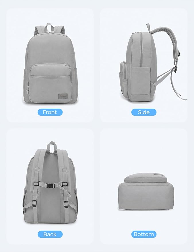 VASCHY School Backpacks, Lightweight Bookbag Schoolbag for Boys Girls Casual Basic Simple Daypack for Men Women Gray