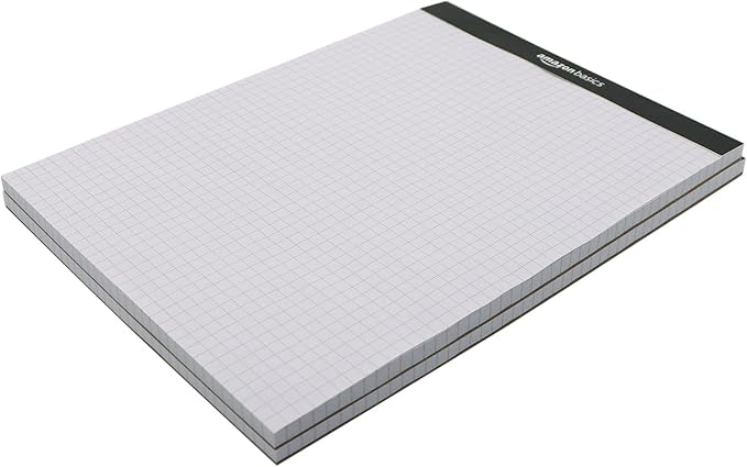 Amazon Basics Quad-Ruled Graph Paper Pad with Sturdy Back, Perforated, 8.5" x 11.75", White, 100 Sheets/Pad, 2-Pack