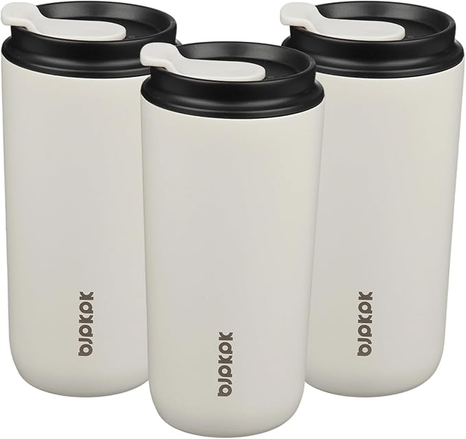 BJPKPK 3 Pack 16oz Travel Coffee Mugs, Insulated Stainless Steel Tumblers with Leak-Proof Lids, BPA Free, Dishwasher Safe Bulk Tumbler Set for Gifts & Daily Use,White