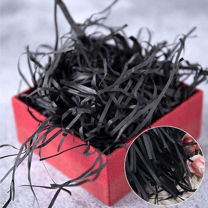 Black Crinkle Cut Paper Shreds, 100g Shredded Paper for Gift Box, Basket Filling & Decorating