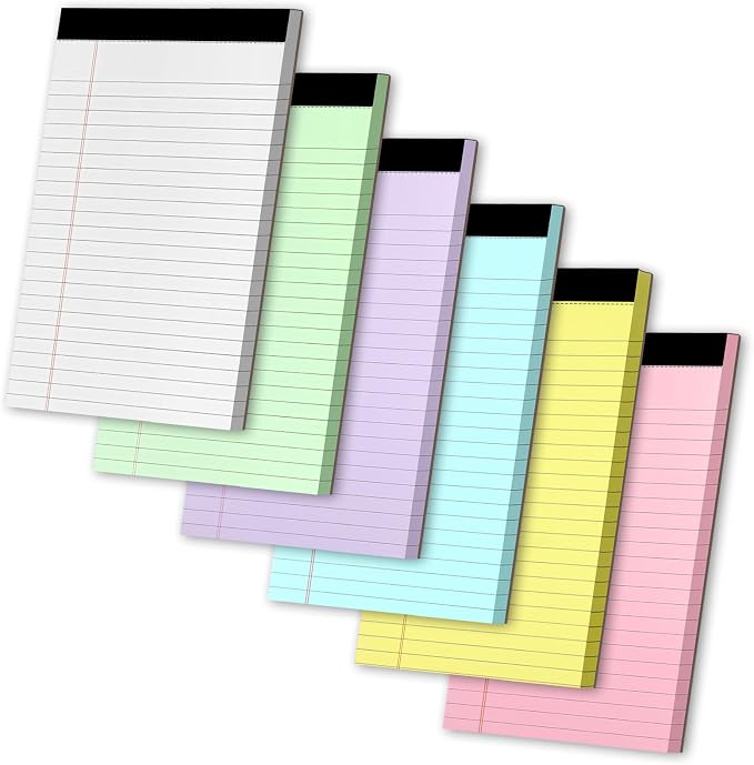 Legal Pads 5" X 8", 6 Pack Colored Note Pads,College Ruled Lined Paper Pads