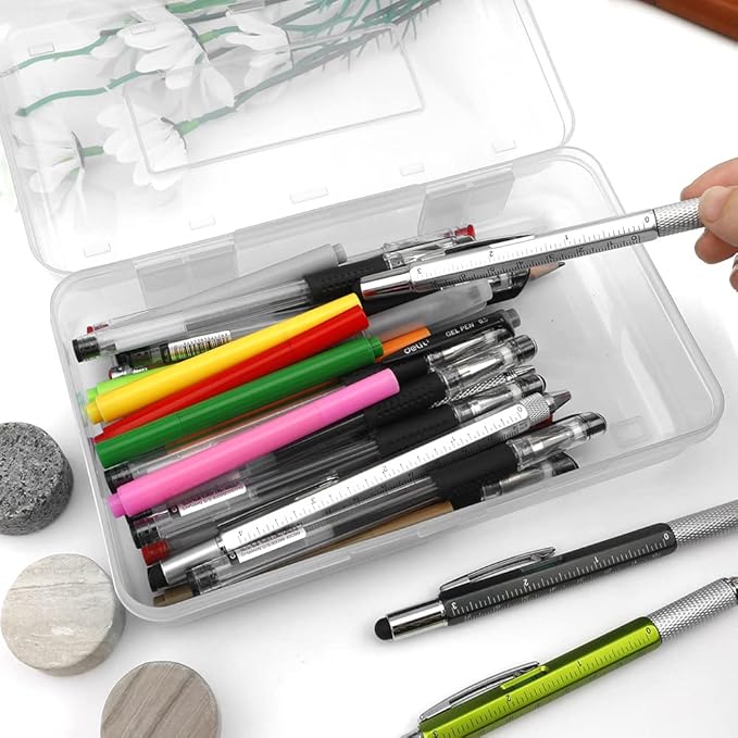 Pencil Box, Large Capacity Pencil Case,1 Pack Plastic Pencil Case Boxes, Clear Crayon Box with Snap-tight Lid Stackable Design, Hard Pencil Case,Supply Boxes for Office Supplies, White