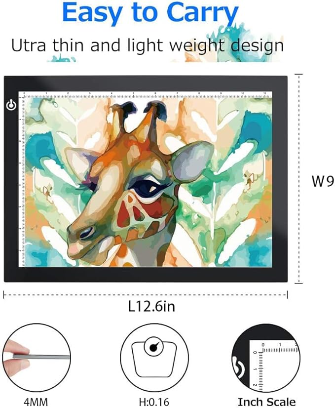 Black A4 Dimmable LED Artcraft Light Box Tracer Slim Light Pad Portable Tablet, USB Power Cable Copy Drawing Board Tracing Table for Artists Designing, Animation, Sketching, Stenciling X-ray Viewing