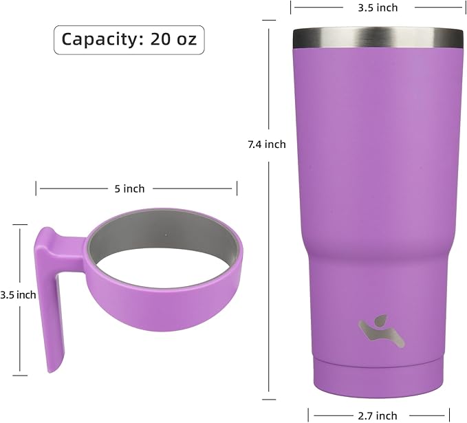 Konokyo 20 oz Tumbler with Handle and 2 Straw 2 Lid, Insulated Water Bottle Stainless Steel Vacuum Cup Reusable Travel Mug,Lavender