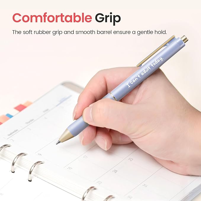Taja Gel Pens, 6 Pcs Quick Dry Black Gel Ink Pens, 0.5mm Fine Point Smooth Writing Pens for Journaling and Note Taking, Cute Aesthetic Pens for Women & Men-Funny