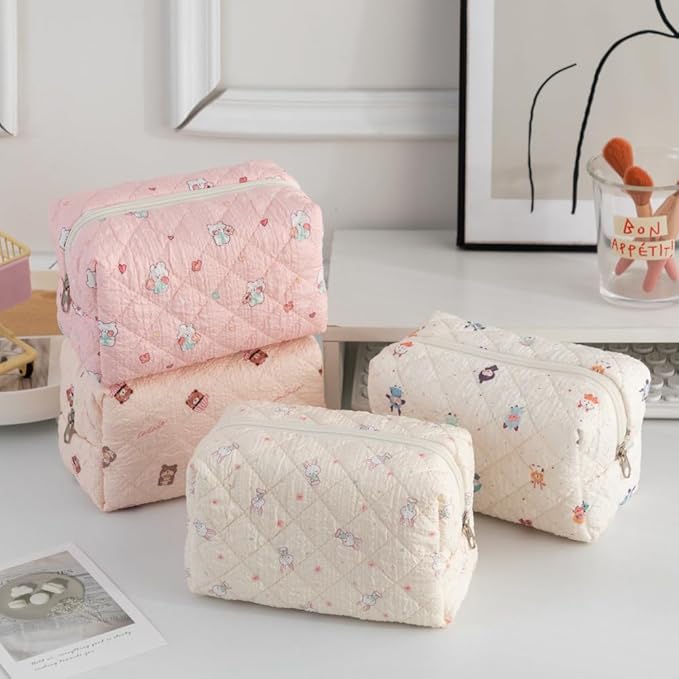 Cute Pencil Case, Bow Makeup Pouch Soft Cotton Storage Bag Travel Toiletry Organizer Zipper Pencil Case(Black Bow)
