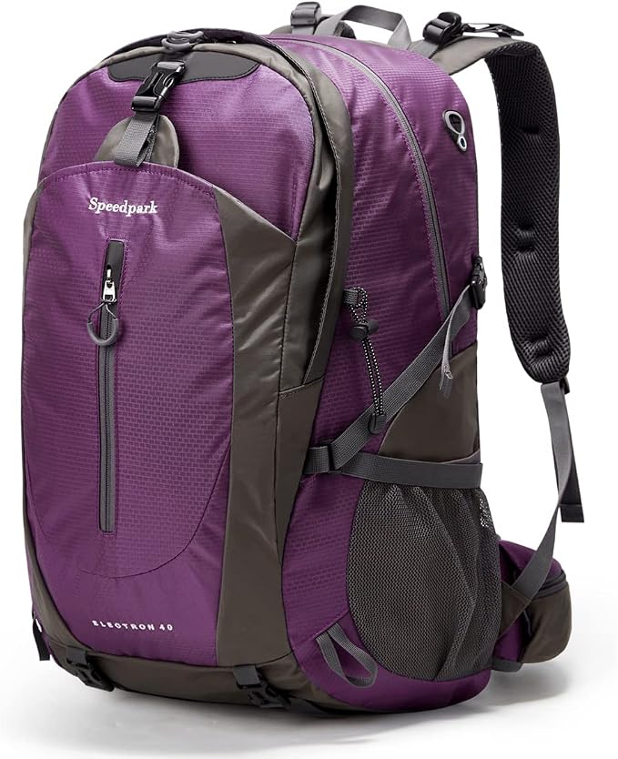 SPEEDPARK 40L Hiking Backpack, Lightweight Camping Daypack with Rain Cover | Water-Resistant Rip-Stop Nylon, Multi-Pockets, Survival Whistle. Ideal For Men, Women, Travel, Trekking