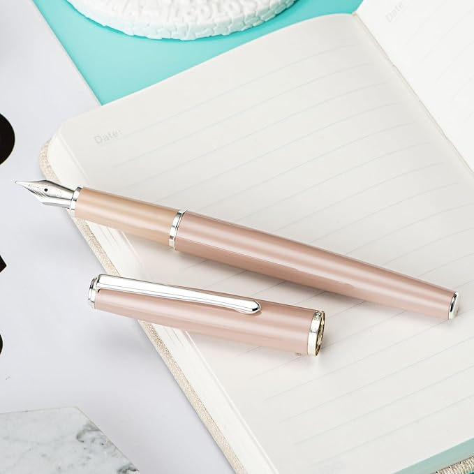 Hongdian 920S Fountain Pen Pink Metal Office Pen, Iridium Extra Fine Nib Classic Pen with Ink Converter