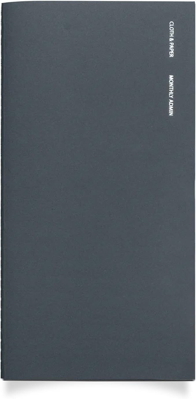 Cloth & Paper Travel Notebook | Monthly Admin – Lagoon | A5 Slim Monthly Planner Notebook 4.3" x 8.3" | Calendar Planner featuring Monthly Layout for Tasks, Notes & Important Dates – Soft Touch Cover