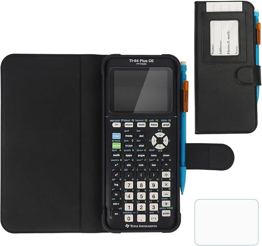 YouKnow PU Leather Protective Case Compatible with Texas Instruments TI-84 Plus CE Color Graphing Calculator with ID Card Slot (Only Case) (Black)