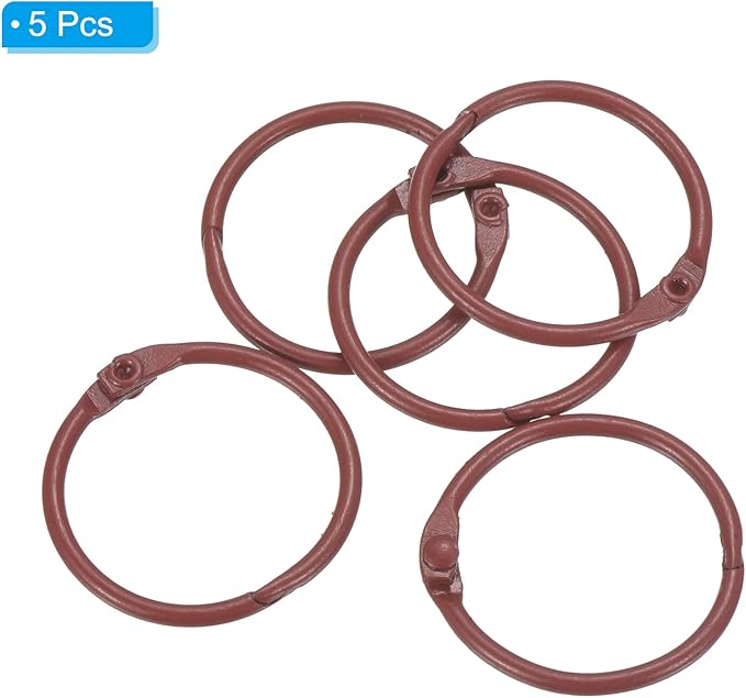 PATIKIL Loose Leaf Binder Rings 1 Inch, 5 Pack Metal Flash Card Book Binding Rings for Key Chain Index Card Scrapbooks, Brown