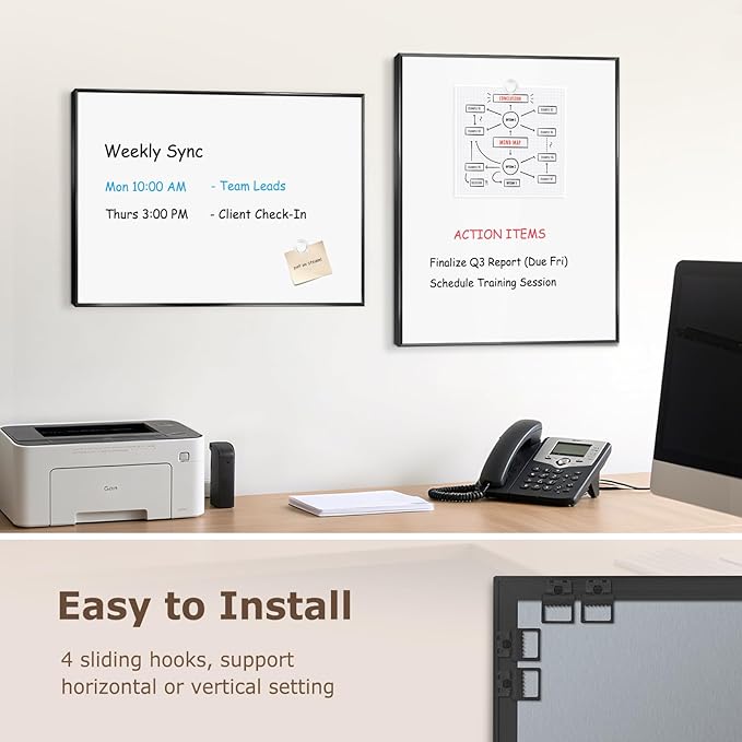Small Whiteboard, 16'' x 12'' Magnetic White Board Dry Erase Board for Wall, Hanging Black Aluminum Frame Wipe Board for Home, Office, School