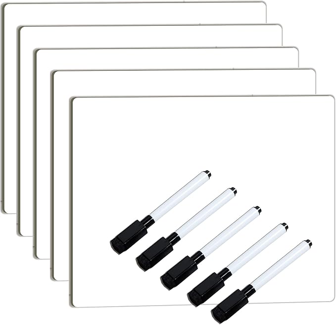 ZazzyKid Dry Erase White Board for Student, 5-Pack Personal Whiteboard Lapboard for Kids, Double-Sided Lapboard for Individual and School Supply, 11x8.5 Inches