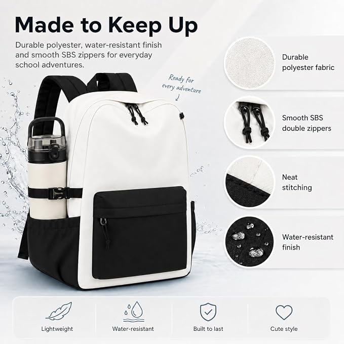 LOIDOU Backpack for Girls School Backpacks Bookbags for Elementary Middle School Women Laptop Backpacks (Black White-, L-17)