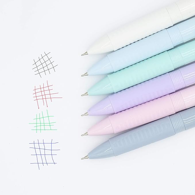 COLNK Multicolor Ballpoint Pen 0.5, 4-in-1 Colored Pens Fine Point,Ballpoint Gift Pens for Planner Journaling,Assorted Ink, 6-Count