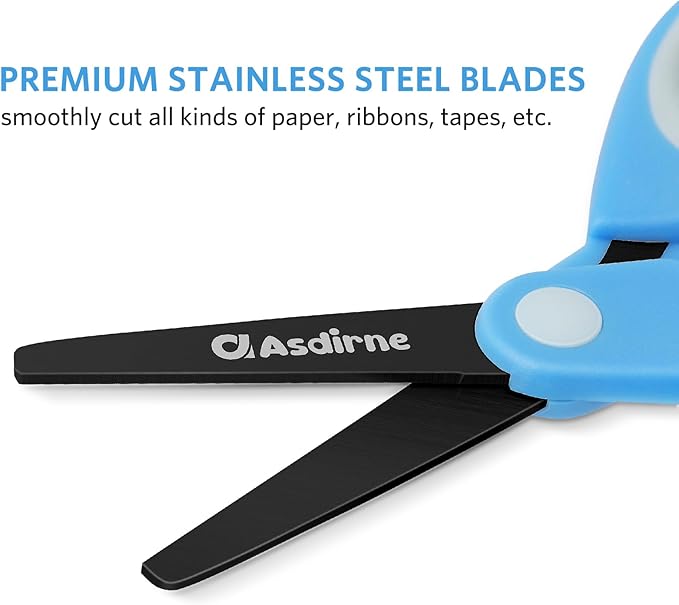 Asdirne Left Handed Kids Scissors, Safety Children Scissors with Blunt Tip Stainless Steel Blades and Soft Grip, Great for Home and School, Assorted Color, 13.5cm, 3 Pack