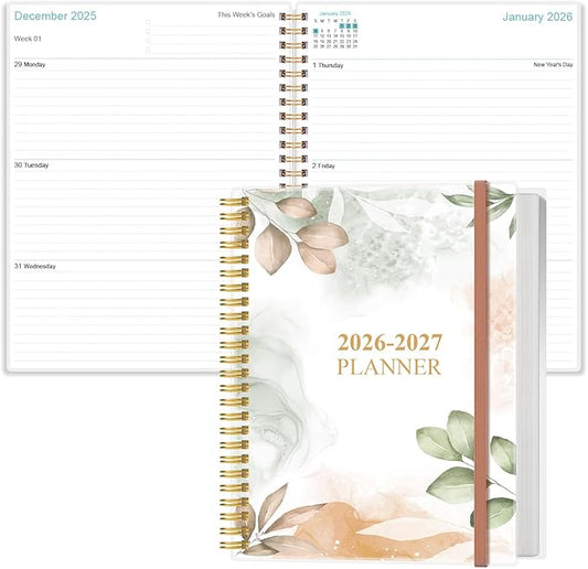 2026-2027 Planner - Weekly & Monthly Planner from January 2026 - June 2027, Planner 2026-2027 with Elastic Closure, Inner Pocket, 8.5" x 11", Rose Leaf