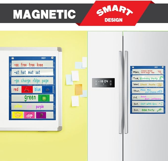 Magnetic Pocket Chart with 10 Dry Erase Cards for Standards,Daily Schedule,Activities,Class demonstrations (Blue)