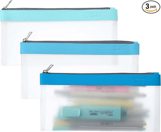 Mr. Pen- Clear Pencil Pouch, 8.50"x4.25", 3 Pack, Durable TPU Material, Medium Water-Resistant Pencil Bags with Smooth Zipper, Multipurpose Clear Pouch for Stationery, School, Office, Travel Supplies