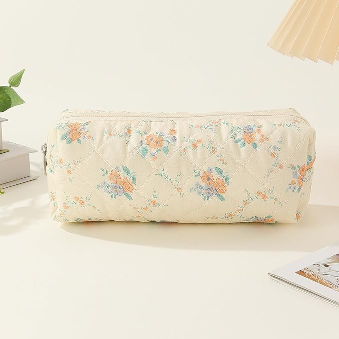 Pencil Case Office College School Storage Bag Pouch Holder Box Organizer Makeup Pouch Cosmetic Bag Aesthetic Cute Pen Case for Girls Boys Kids (Orange blossom)