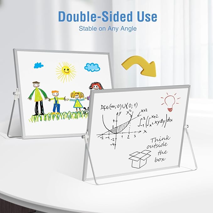 Magnetic Desktop Whiteboard with Stand, 16'' x 12'' Double-Sided Dry Erase White Board, 10 Markers, 4 Magnets, 1 Eraser, Portable White Board Easel for Adults Drawing Desk School to Do List