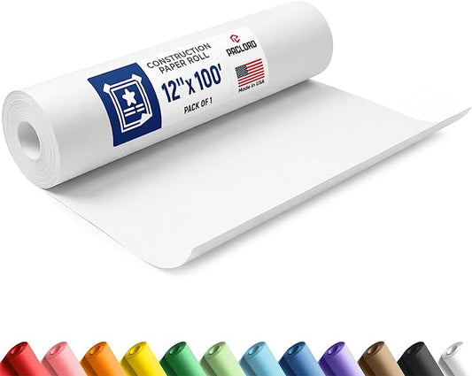 White Construction Paper Roll 12" x 100 ft – Made in USA – 12" Bulletin Board Paper for Classroom & School, Teachers & Kids