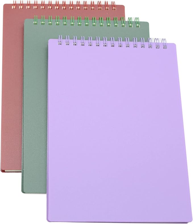 Yansanido Top Bound Spiral Notebook, 3 Pcs 3 Color A5 Size Thick Plastic Hardcover Grid Paper 80 Sheets (160 Pages) Journal for School and Office Supplies (Dark Color)