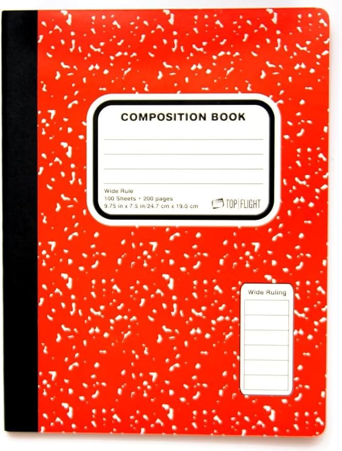 Top Flight Colored Marble Composition Book, 100 Sheets, Wide Rule, 9.75 x 7.5 Inches, 1 Book, Cover Color May Vary (41352)