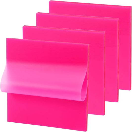 ONLYKXY 4 Pack Transparent Sticky Notes 7.6x7.6CM Self-Stick Book Tabs 200 Sheets Waterproof PET Markers Sticky Notes Pad (Pink)