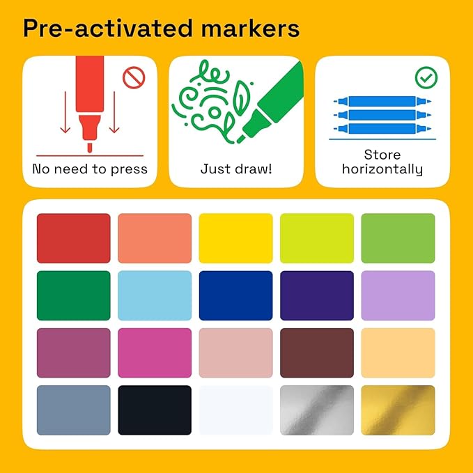 ARTISTRO 20 Dual-Tip Fabric Markers - Fabric Decorating Kit - Permanent for Clothes - No Bleed Pens for T-Shirts, Bags, Textile, Canvas, and More (Brush Tip and Fine Tip)