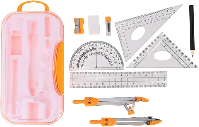 Metal Compass Drawing Tool Set 10pcs Geometry Ruler Kit for Students with Math Drawing Compasses Suitable for School Exams and Drafting Random Color