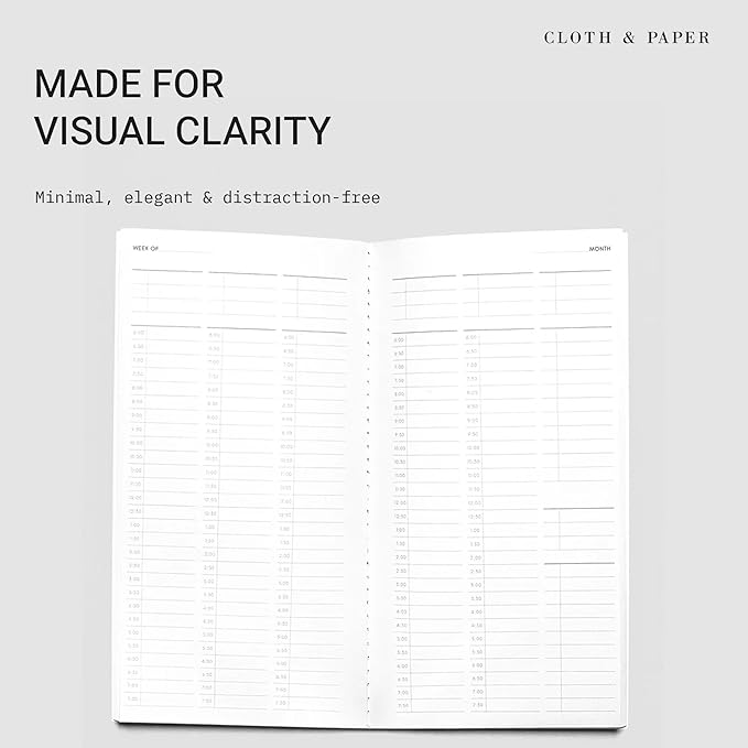 Cloth & Paper Travel Notebook | Time Blocking Planner – Bordeaux | Pocket Plus Daily Schedule Planner 3.2" x 6" | 30 Minute Time Block Layout for Planning, Scheduling & Productivity – Soft Touch Cover