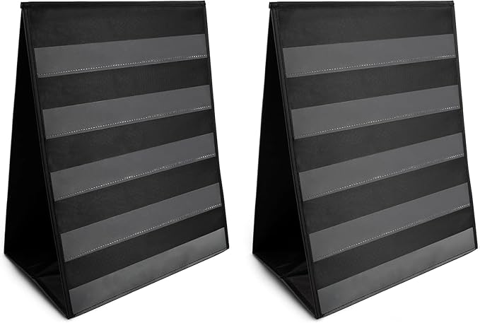 Essex Wares - 2 Pack - 13" Wide x 17" Tall Tabletop Pocket Chart, Black - Double Sided with 5 Straps Each - Reusable Pocket Chart Stand for Classroom - Easy to Use, Foldable Tabletop Chart Stand