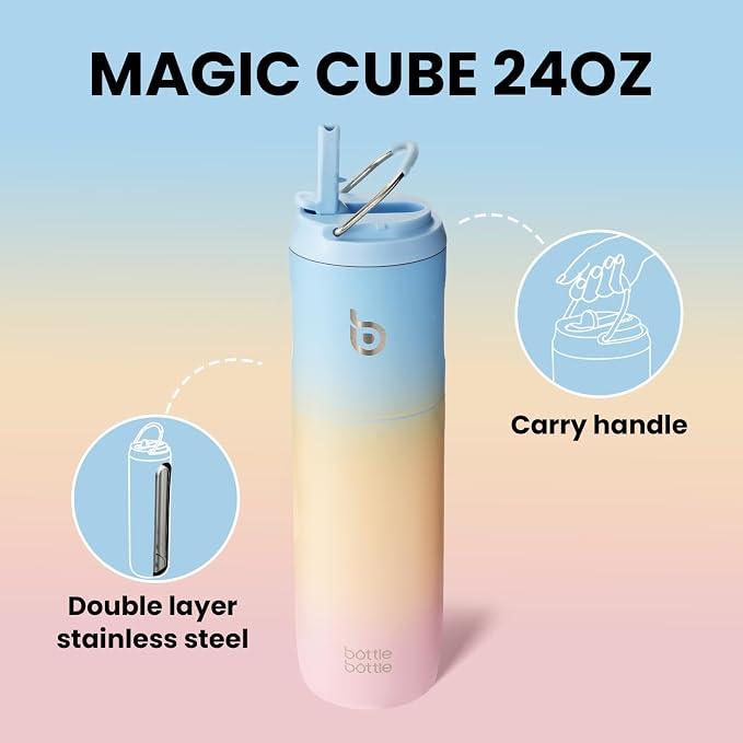BOTTLE BOTTLE Insulated Water Bottle 24oz with Straw Lid and Handle Sports | for Travel Gym school,Stainless Steel Water Bottles,Double-Wall,Vacuum Metal,Leak Proof,BPA-Free