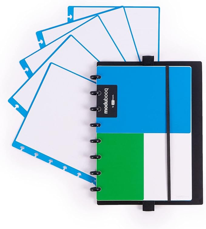 Modubooq notes, block - Modular Reusable Smart Notebook A5-40 lined blue pages with duratech3 technology - Notebook with Discbound System - Washable and writes like paper