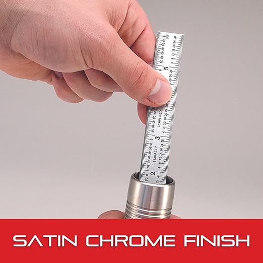 Starrett Spring Tempered Steel Rule with Satin Chrome Finish, Quick Reading and Inch Graduation - 12" Length, 7R Graduation Type, 3/64" Thickness - C607R-12