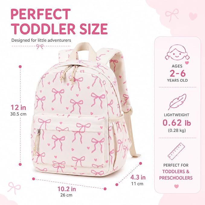 LOIDOU Toddler Backpack for Girls School Bookbags for Preschool Kindergarten Cute Backpacks (Mini Bow tie Beige, S-12)