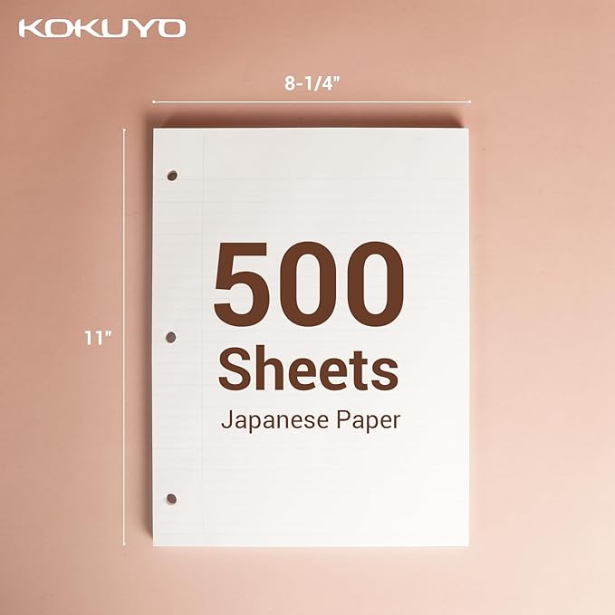 Kokuyo Campus Loose Leaf Paper for 3 Ring Binders, 11” x 8-1/4” Smooth Writing Lined Paper, 500 Sheets, 70 GSM, College Ruled, Bleeding-Resistance, School Suppliers, Made in Japan (WSG-NO-887G1x5)