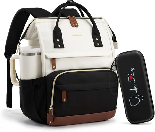 LOVEVOOK Nurse Backpack with Stethoscope Case, Wide Open Steel Frame Work Bag for Women, 15.6 Inch Laptop Compartment, Accessories Organizer for Nursing Student Clinical Essentials