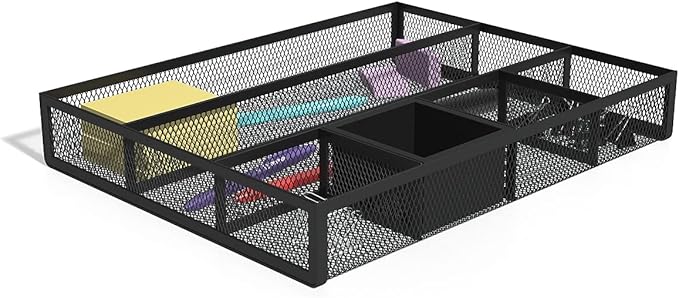 TRU RED Mesh Drawer Organizer, 6‑Compartment, Matte Black, 2‑Pack – Desk & Drawer Storage for Office Supplies