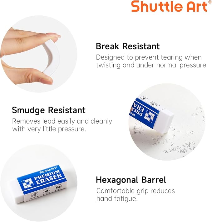 Erasers, Shuttle Art 288 Pack Premium Erasers Bulk, White Eraser Classroom Set for Kids Teachers as School and Office Supplies